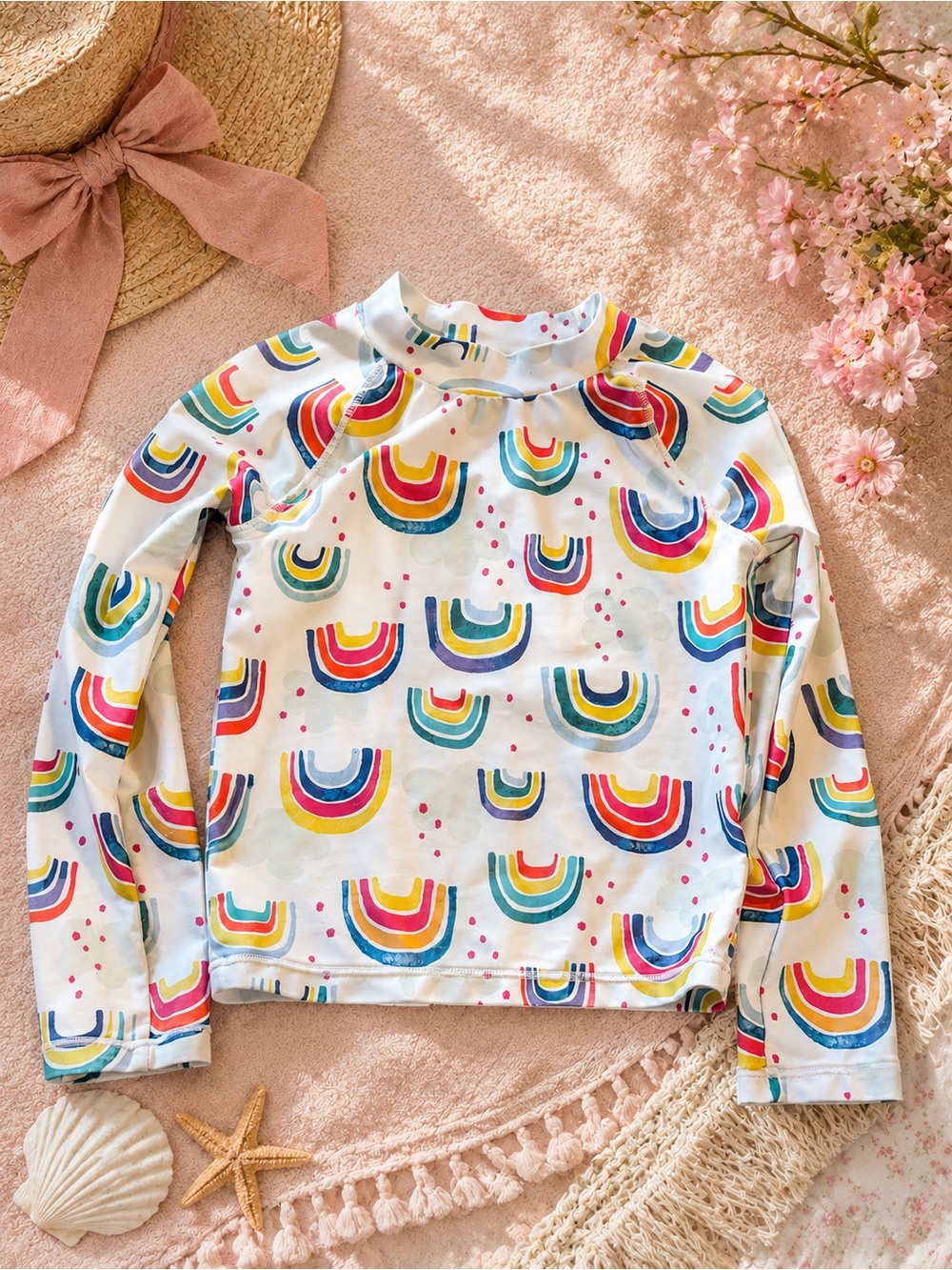 Rainbow Rashad guard  Long Sleeve Swim Top with Multicolor Rainbow Print